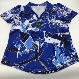 The Bubble Womens Birdie Polo Golf Tennis Top Blue Floral Size Medium NWT‎